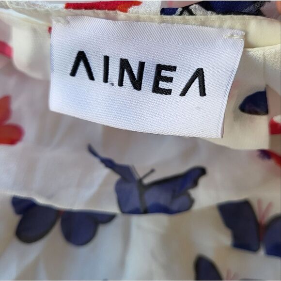 Ainea White Butterfly Print Gathered Flounce‎ Ruffle Mini Dress Size IT40/S US - Picture 5 of 7
